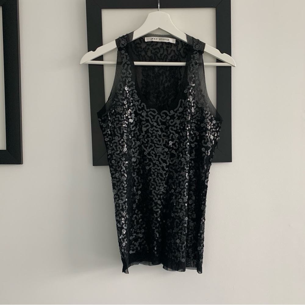 Black Sequin Sleeveless Top
